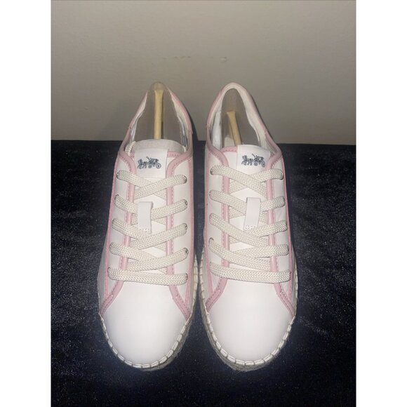 Coach Cate Leather Espadrille Sneakers Size 7 Chalk/Pink - Picture 1 of 10